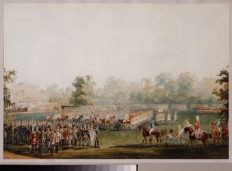 Militärparade auf der Wiese des Elagin-Palastes in Sankt Petersburg