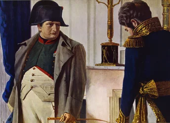 Napoleon Bonaparte und Jacques Lauriston (Farblithografie)