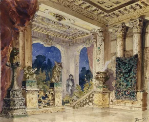 Bühnenbild für die Oper Die scharlachrote Rose von N. Krotkov, 1884