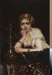 Eine Odaliske. (Porträt einer Haremsfrau mit melancholischem Blick, die eine Wasserpfeife hält). Gemälde von Vasili Dmitrievich Polenov (1844-1927)
