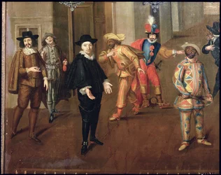 Italienische und französische Komödianten spielen in Farcen, 1670 (Detail)