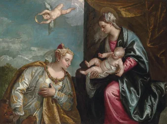 Allegorie der Stadt Venedig, die Madonna und Kind anbetet