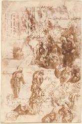 Studien für Judith und Holofernes, David und Goliath, Die Auffindung des Moses und andere [recto]