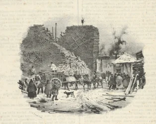 Holzplatz für Brennholz, 19. Jahrhundert