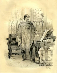 Karl II. der Kahle (823-877) König von Aquitanien (838), König des Westfrankenreichs (840), König von Lothringen und Burgund (869), Kaiser des Westens (875). Gravur von Victor Adam (1801-1866) im Buch "Frankreich im Mittelalter" veröffentlicht von den Arda