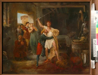 Don Quijote kämpft gegen bestimmte Weinschläuche
