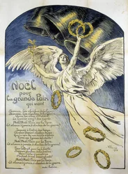 Allegorische Figur des Friedens - Gedicht „Weihnachten für den großen Frieden, der kommt“ von André Fontaine, ill. von V. Prouvé