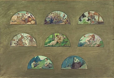 Skizze für den Speisesaal des Hôtel de Ville in Paris: Les nourritures - Les plaisirs - Les sens (halbkreisförmige Zwickel), zwischen 1891 und 1892