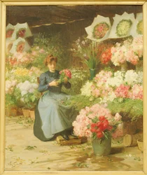 Blumenverkäuferin vor der Madeleine-Kirche