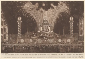 Die Dekoration und das Feuerwerk... die Geburt von Monseigneur le Dauphin feiern