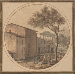 Blick auf das Forum Romanum mit dem Saturntempel im Hintergrund