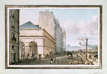 Ansicht des neuen Geflügelmarktes, gelegen am Quai des Augustins in der Nähe der Pont-Neuf, Paris, um 1810
