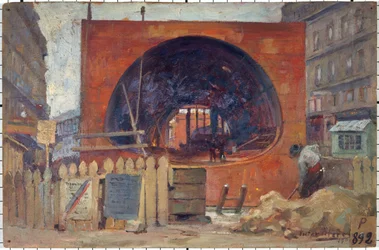 Die Arbeiten der Métropolitain am Place Saint-Michel im Jahr 1906, im November 1906
