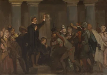Skizze für die Kirche Saint-Séverin: Die Kindheit des heiligen Franz von Sales - Der heilige Franz von Sales predigt den Häretikern von Chablais, ca. 1852