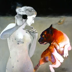 Nachdenkliche Frau und Hund