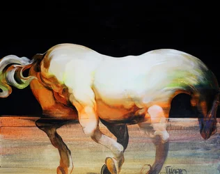Ausdrucksstarkes weißes Pferd
