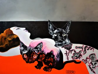 Sphinx-Katzen und Frau