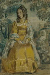 Dame am Wandteppich. Porträt von Nadezhda Stanyukovich, 1903
