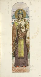 Heiliger Nikita, Bischof von Nowgorod, Studie für Fresken in der St. Wladimir-Kathedrale von Kiew, 1884-1889