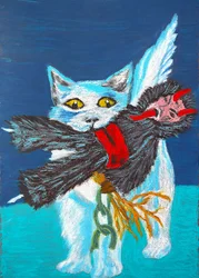 Geflügelte Katze fängt Dämon