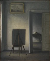 Innenraum mit Staffelei des Künstlers