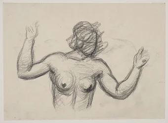 Weibliche Figur, Halbfigur, die die Arme hebt
