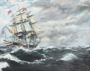 USS Constitution steuert auf HM Fregatte Guerriere zu, 1908-1812