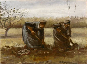 Zwei Bäuerinnen graben Kartoffeln, 1885