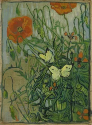 Schmetterlinge und Mohnblumen