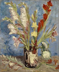 Vase mit Gladiolen und China-Astern