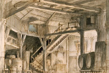 Bühnenbild für Norma, Oper von Vincenzo Bellini, aufgeführt im La Fenice Theater in Venedig