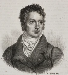 Porträt von Vincenzo Camuccini (1771-1844), italienischer Maler und Restaurator, Lithographie von Gaetano Riccio aus Poliorama Pittoresco, Nr. 16, 23. November