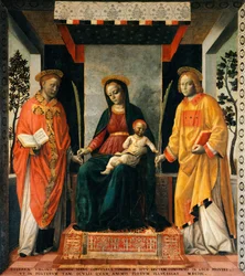 Madonna mit Kind zwischen St. Faustinus und St. Jovita, von Vincenzo Foppa