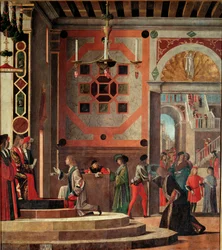 Zyklus des Lebens der Heiligen Ursula, zweite Tafel: Abschied (oder Abreise) der Botschafter