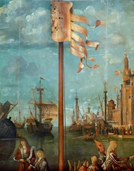 Das Treffen von Ursula und ihrem Verlobten Ereo: Schiffe und Flaggen