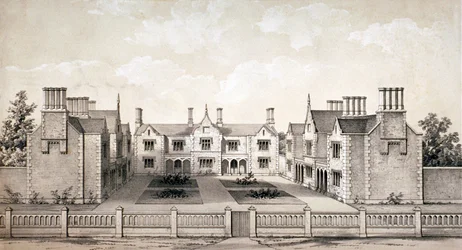 Ansicht des Buchbinder-Wohlfahrtsasyls, Balls Pond Road, Islington, London, ca. 1845