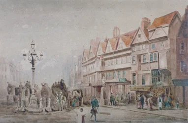 Blick nach Osten entlang der Südseite von Holborn und Stable Inn, London, 1860