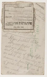 Postkarte an den Herausgeber des Liverpool Weekly Courier, 14. August 1918