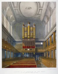 Innenansicht, Blick nach Westen, Kirche St. Dunstan im Westen, Fleet Street, City of London, 1829