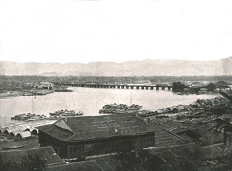 Der Fluss Min und die Große Brücke, Foochow, China, 1895