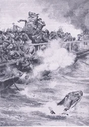 Sewastopol: Der Rückzug über die Pontonbrücke, Illustration aus British Battles on Land and Sea, 1915
