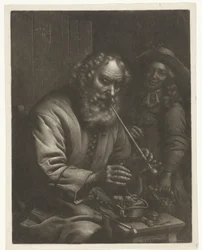 Rauchender alter Mann wärmt seine Hände