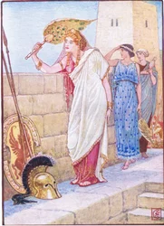 Oft stand sie auf den Mauern von Troja, Illustration aus Die Geschichte Griechenlands, 1930er Jahre