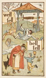 Reimwörter, die mit dem Buchstaben L enden. Ein Junge mit einer Glocke. Eine alte Frau und ihre Katze. Das goldene Primer.