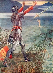 Sir Bedevere wirft das Schwert Excalibur in den See