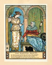 Die Prinzessin lernt spinnen, aus dem Blue Beard Picture Book (1879)