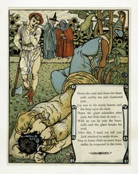Der Riese bricht sich das Genick, aus dem Bilderbuch „Blaubart“, veröffentlicht 1879