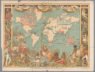 Weltkarte mit dem kolonialen Britischen Reich, 1886