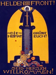Deutsches WWI-Poster Helden von der Front, die Heimat grüßt euch! Willkommen, veröffentlicht 1915