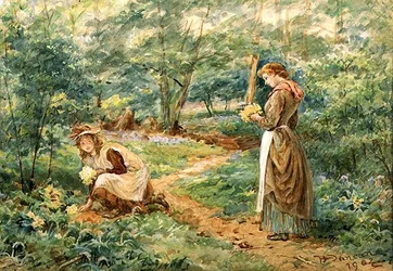 Mädchen pflücken Wildblumen